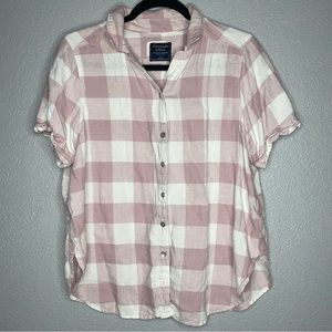Abercrombie & Fitch Pink & white plaid short sleeved flannel- L